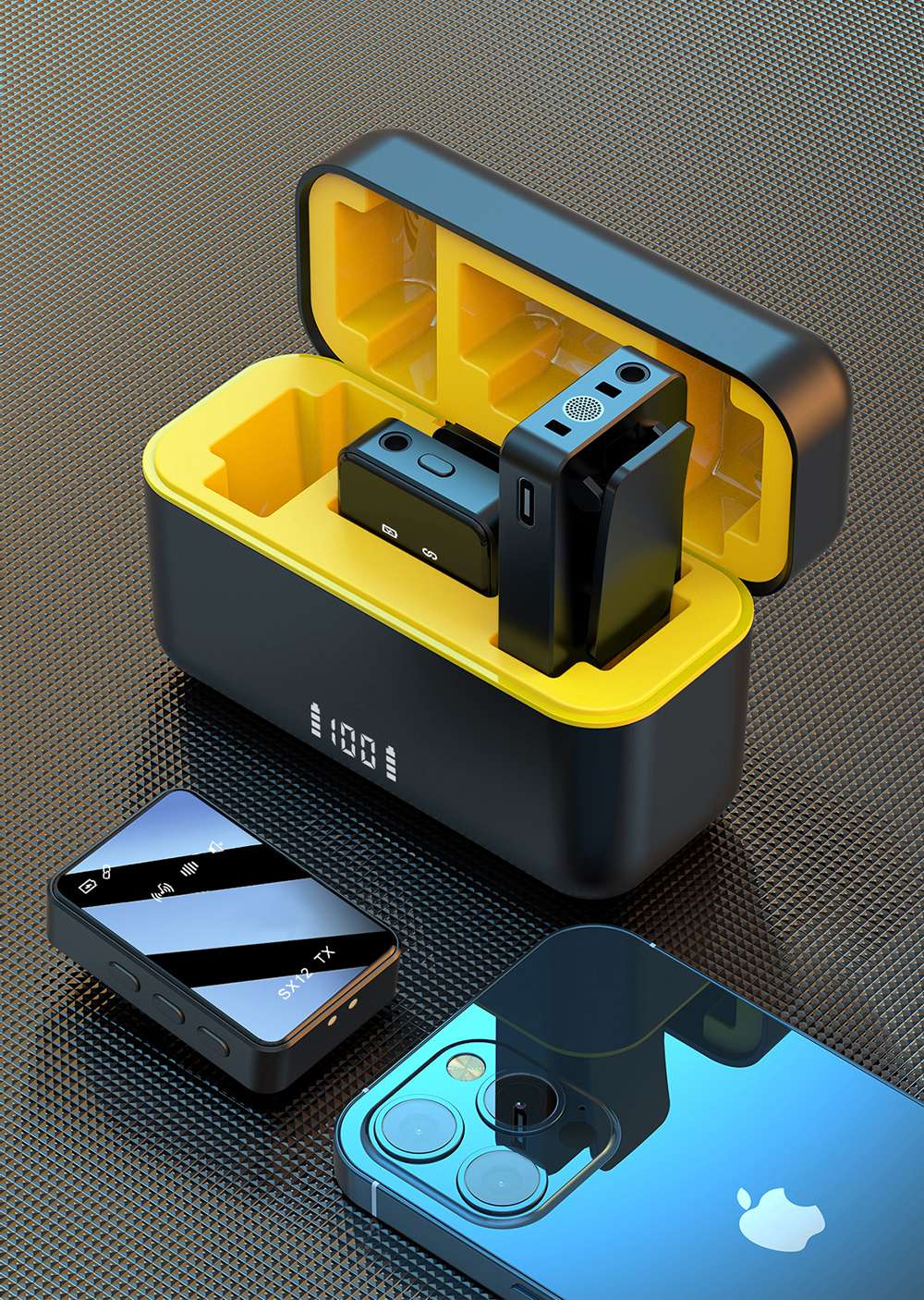 SENXIN SX12 Wireless Lavalier Microphone with Charging Case, Intelligent Noise Reduction, Reverb Effect, Real-time Monitoring, LED Display, 50m Transmission