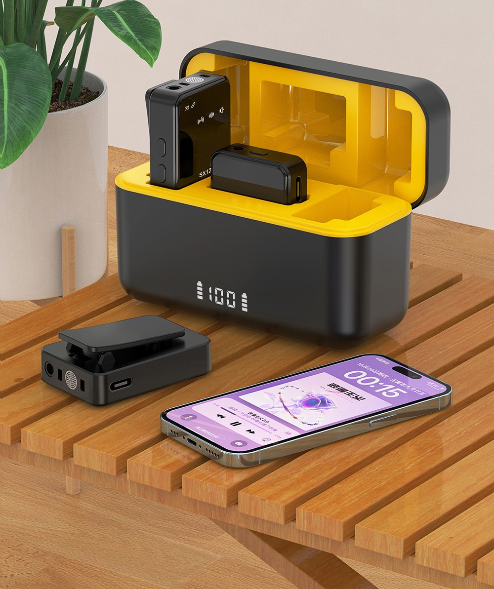 SENXIN SX12 Wireless Lavalier Microphone with Charging Case, Intelligent Noise Reduction, Reverb Effect, Real-time Monitoring, LED Display, 50m Transmission