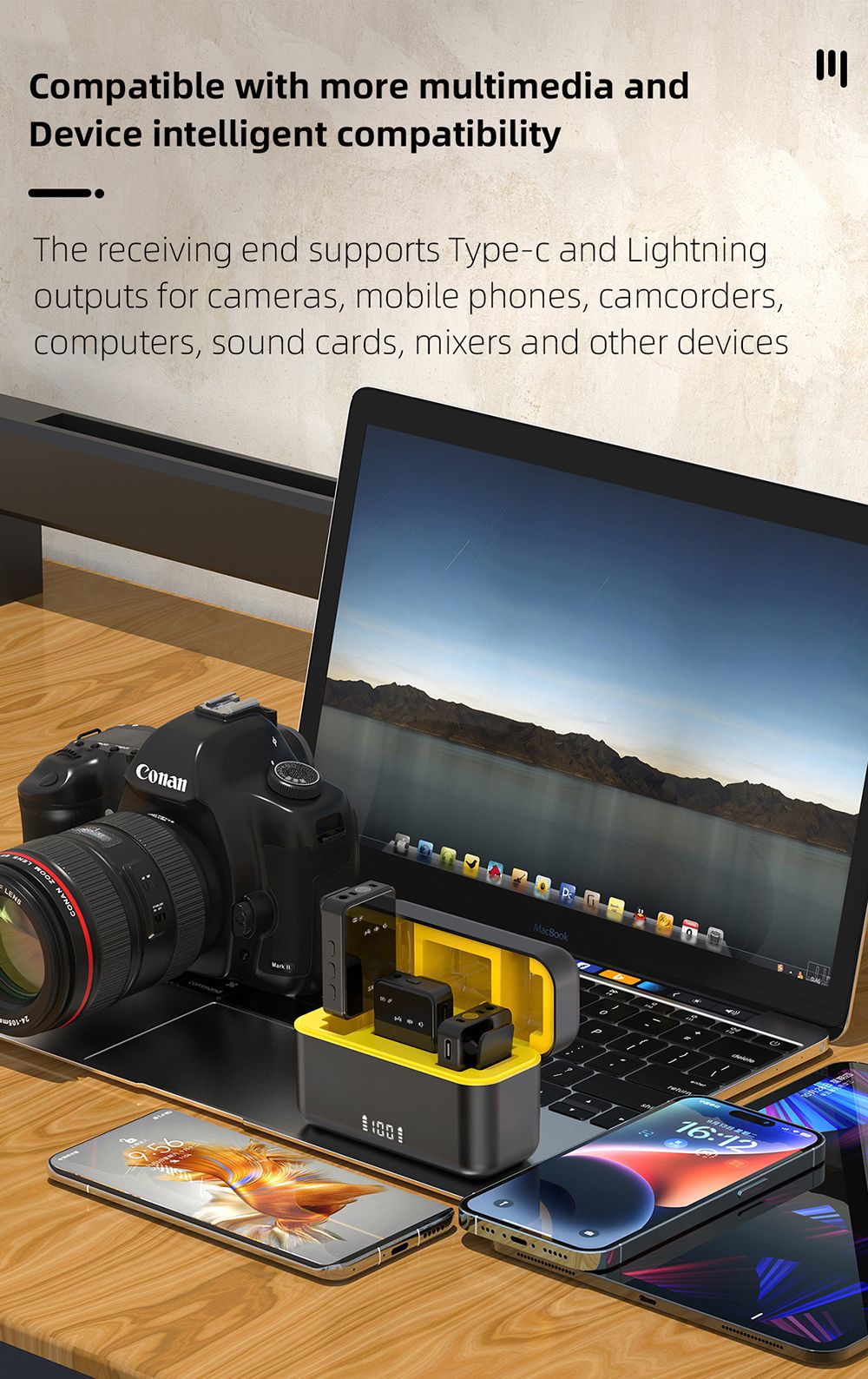 SENXIN SX12 Wireless Lavalier Microphone with Charging Case, Intelligent Noise Reduction, Reverb Effect, Real-time Monitoring, LED Display, 50m Transmission