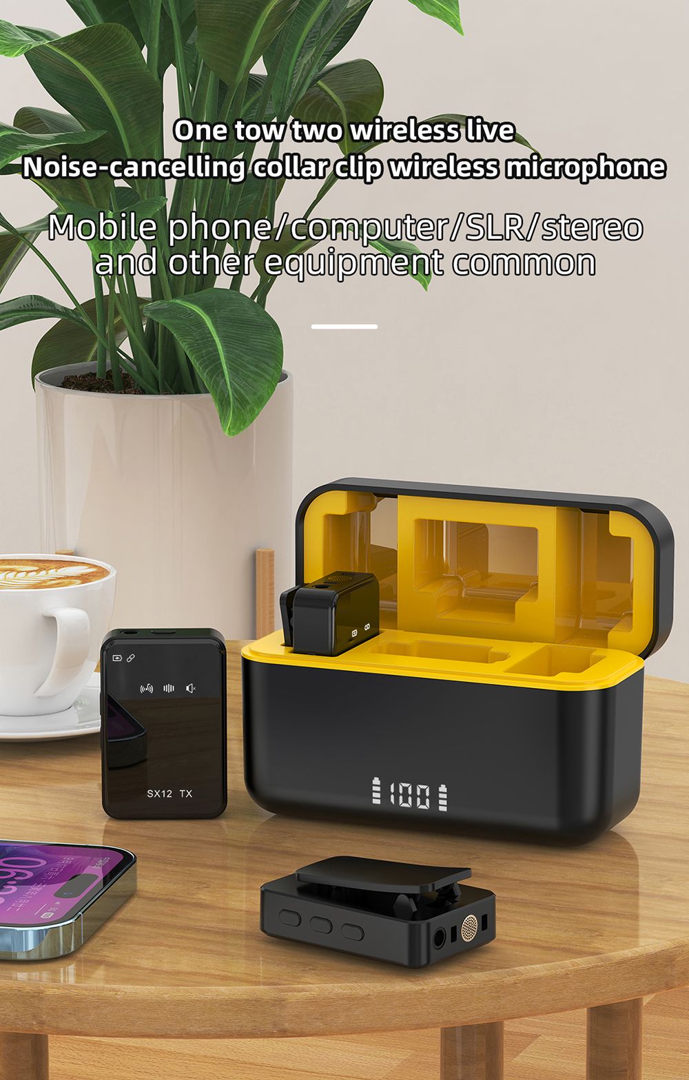 SENXIN SX12 Wireless Lavalier Microphone with Charging Case, Intelligent Noise Reduction, Reverb Effect, Real-time Monitoring, LED Display, 50m Transmission