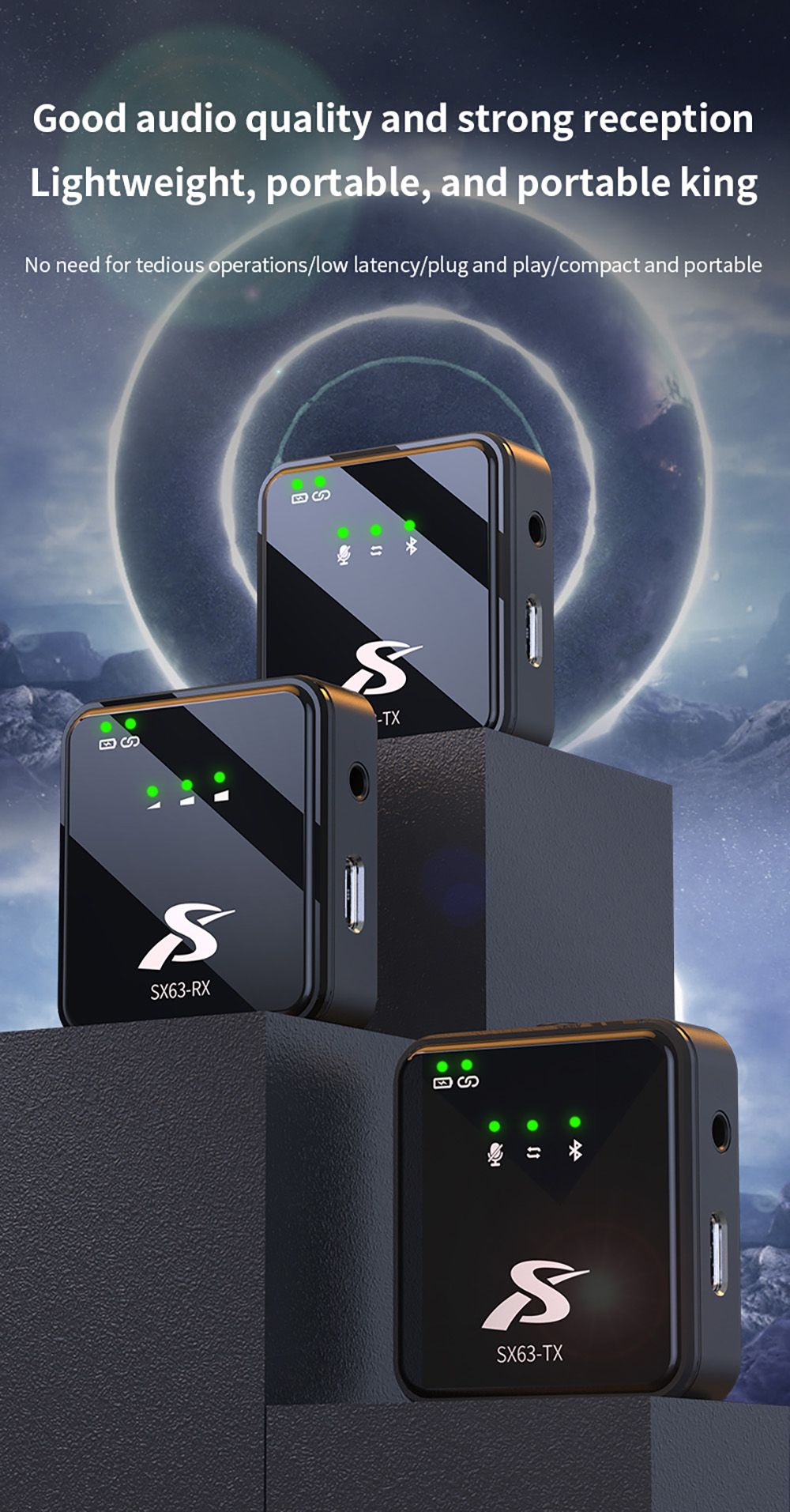 SENXIN SX63 Wireless Lavalier Microphone with Charging Case, 2.4GHz 50m Transmission, Bluetooth 5.0, Intelligent Noise Reduction, Reverb Effect, Up to 18 Hours Battery Life