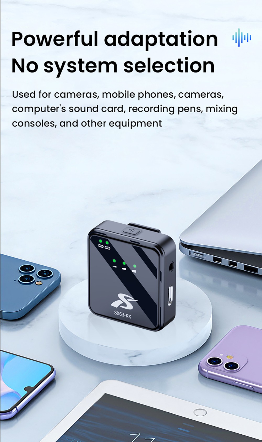 SENXIN SX63 Wireless Lavalier Microphone with Charging Case, 2.4GHz 50m Transmission, Bluetooth 5.0, Intelligent Noise Reduction, Reverb Effect, Up to 18 Hours Battery Life