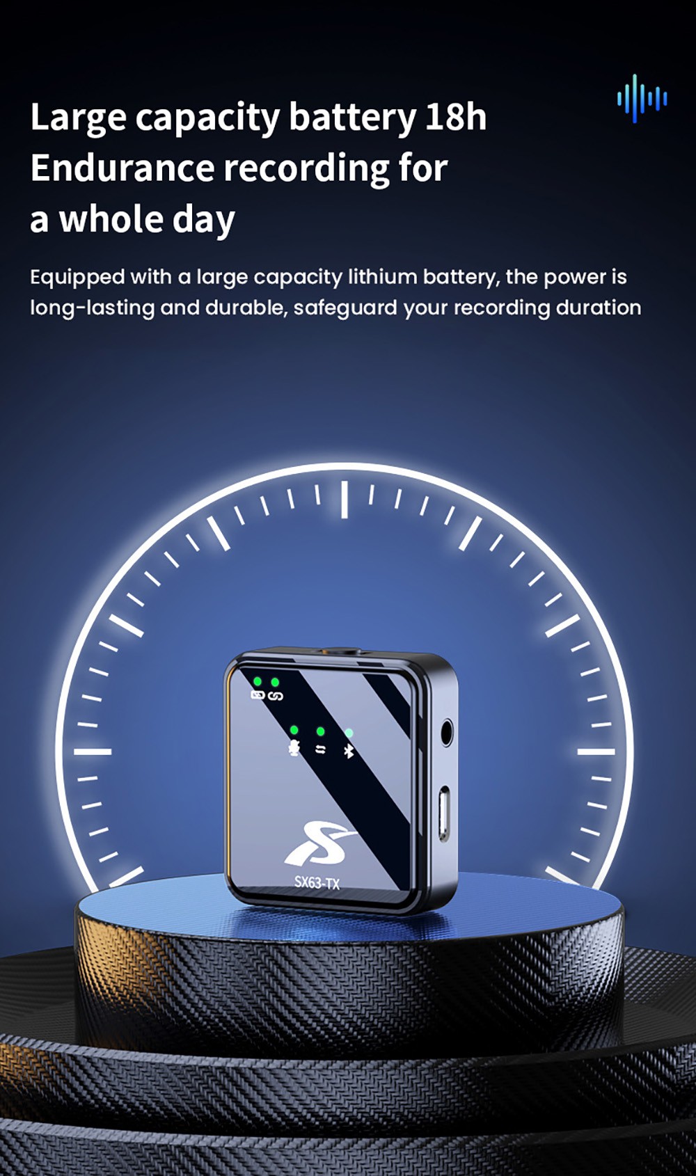 SENXIN SX63 Wireless Lavalier Microphone with Charging Case, 2.4GHz 50m Transmission, Bluetooth 5.0, Intelligent Noise Reduction, Reverb Effect, Up to 18 Hours Battery Life