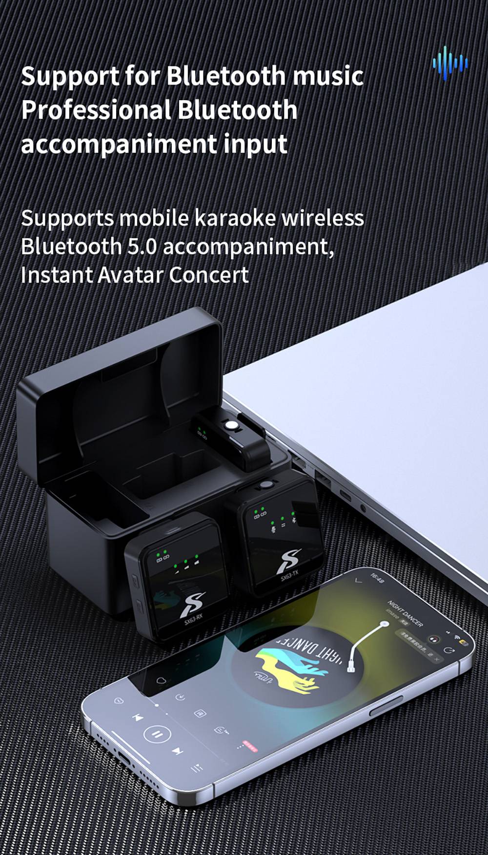 SENXIN SX63 Wireless Lavalier Microphone with Charging Case, 2.4GHz 50m Transmission, Bluetooth 5.0, Intelligent Noise Reduction, Reverb Effect, Up to 18 Hours Battery Life