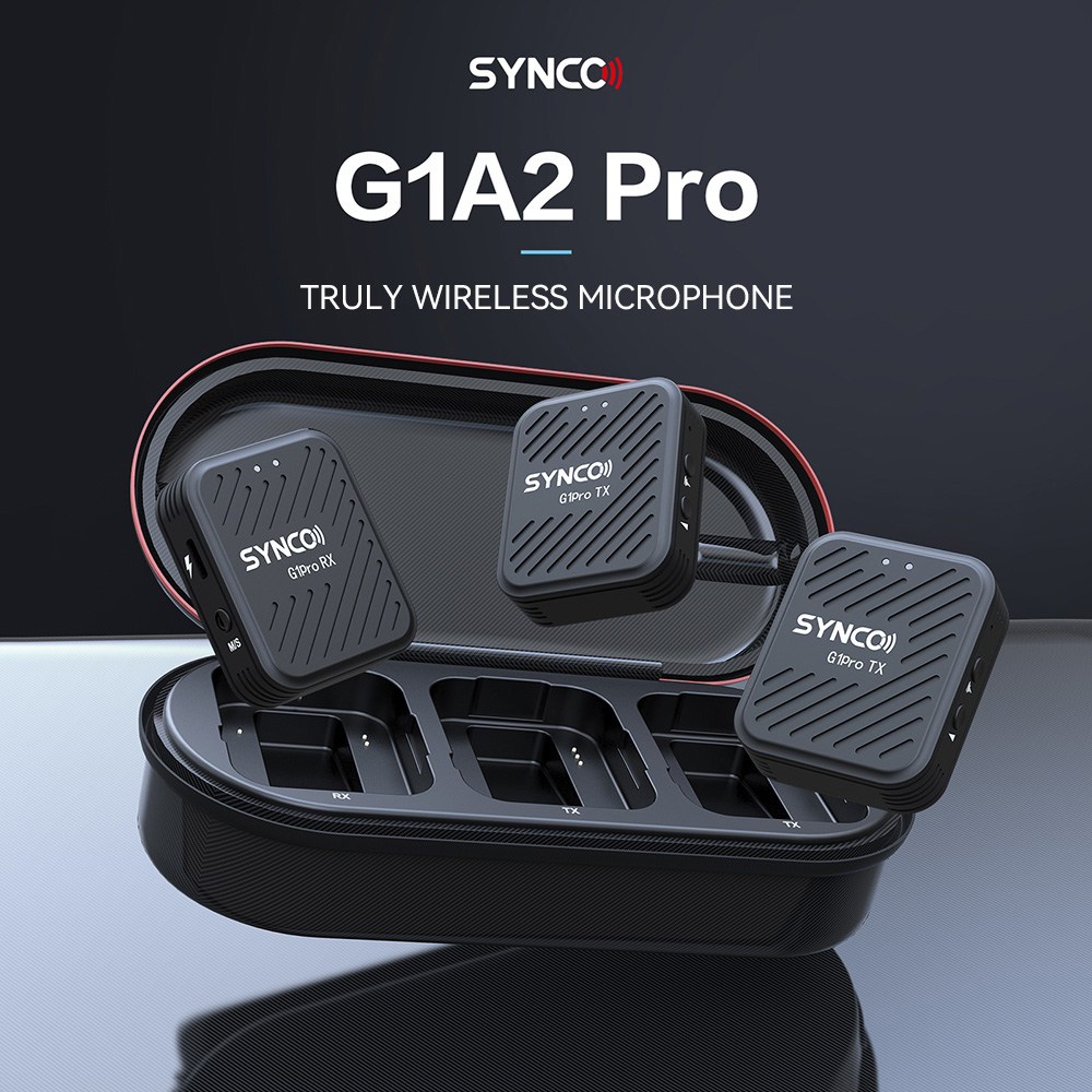 SYNCO G1 Pro Wireless Lavalier Microphone, Intelligent Noise Reduction, 200m Transmission - A2 Version (2 x Transmitter + 1 x Receiver)