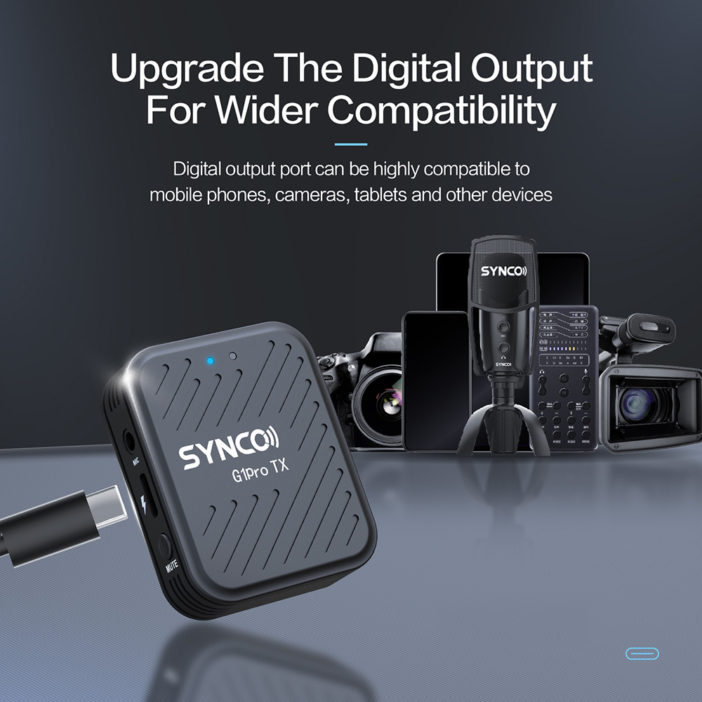 SYNCO G1 Pro Wireless Lavalier Microphone, Intelligent Noise Reduction, 200m Transmission - A2 Version (2 x Transmitter + 1 x Receiver)