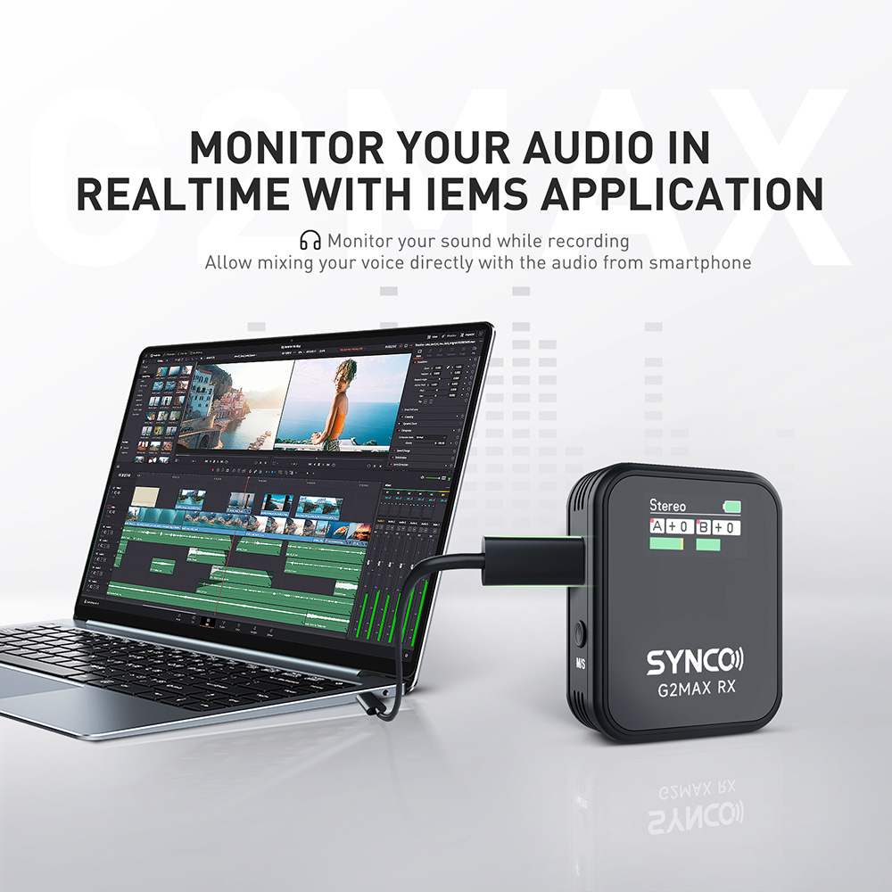 SYNCO G2 Max Wireless Microphone, Built-in 8GB Memory, 200m Transmission, 3 Recording Modes - A1 Version (1 x Transmitter + 1 x Receiver)