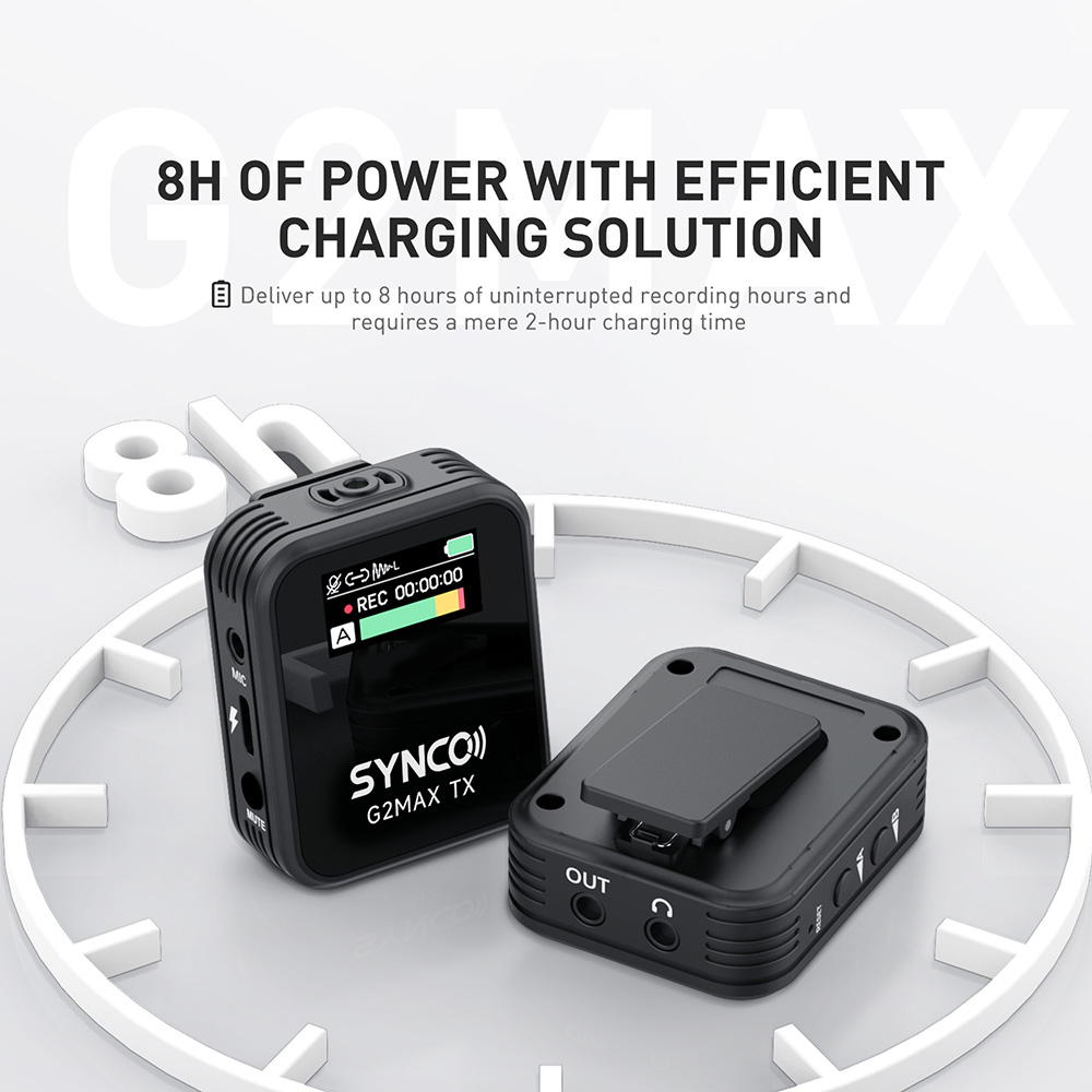SYNCO G2 Max Wireless Microphone, Built-in 8GB Memory, 200m Transmission, 3 Recording Modes - A1 Version (1 x Transmitter + 1 x Receiver)