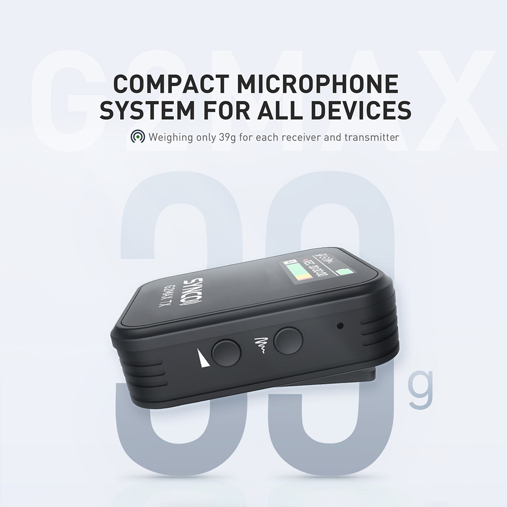 SYNCO G2 Max Wireless Microphone, Built-in 8GB Memory, 200m Transmission, 3 Recording Modes - A1 Version (1 x Transmitter + 1 x Receiver)