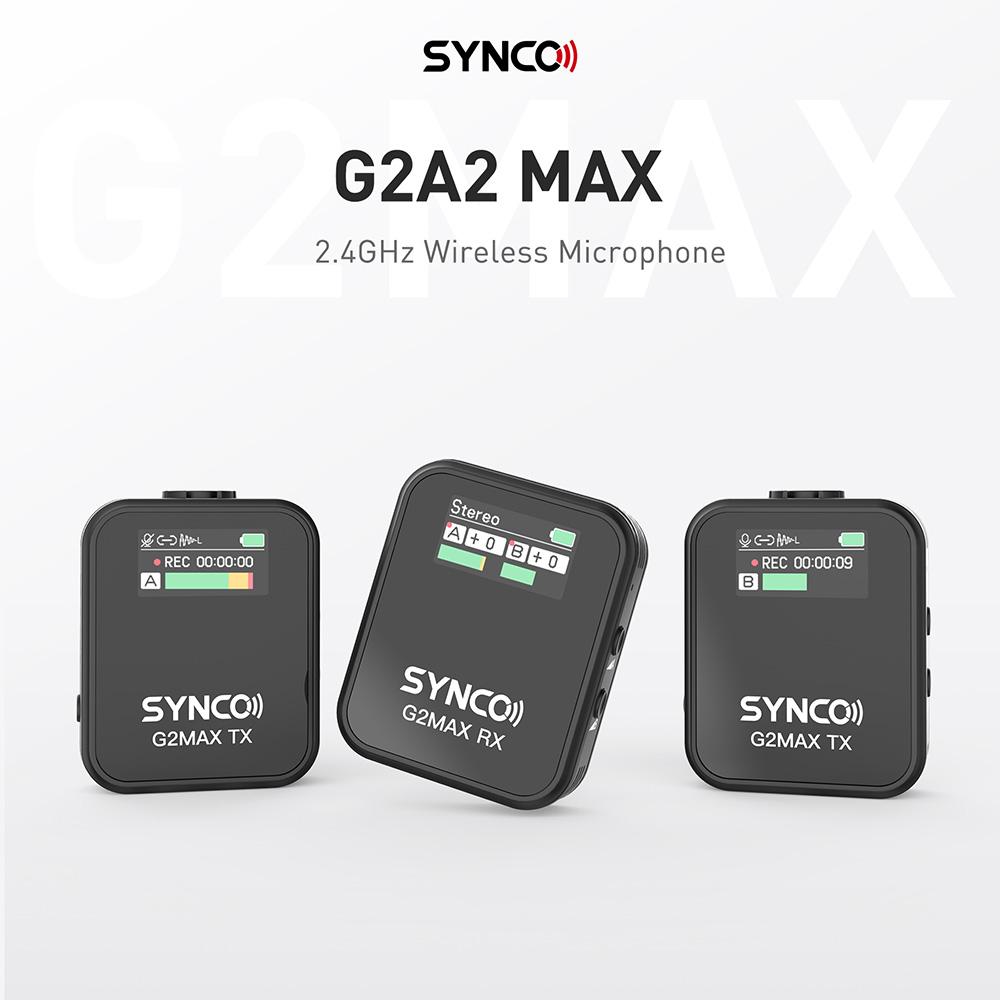 SYNCO G2 Max Wireless Microphone, Built-in 8GB Memory, 200m Transmission, 3 Recording Modes - A2 Version (2 x Transmitter + 1 x Receiver)