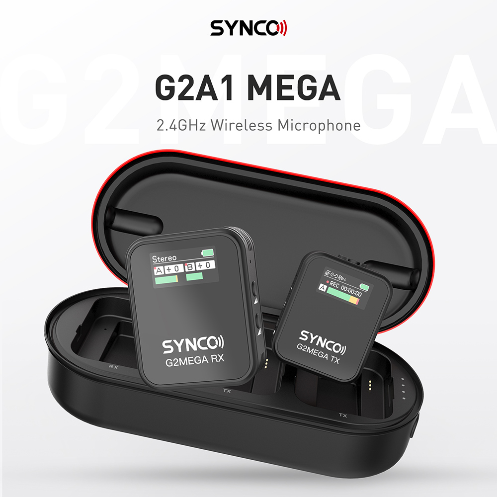 SYNCO G2 Mega Wireless Microphone for Filming, 200m Transmission, Built-in 8GB Memory, TFT Display Screen, Up to 24 Hours Recording Time - A1 Version (1 x Transmitter + 1 x Receiver)