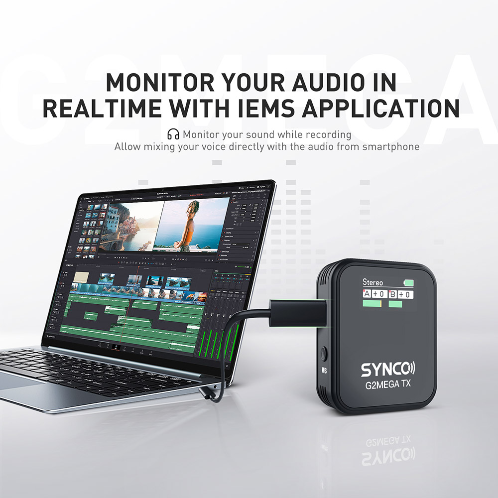 SYNCO G2 Mega Wireless Microphone for Filming, 200m Transmission, Built-in 8GB Memory, TFT Display Screen, Up to 24 Hours Recording Time - A1 Version (1 x Transmitter + 1 x Receiver)