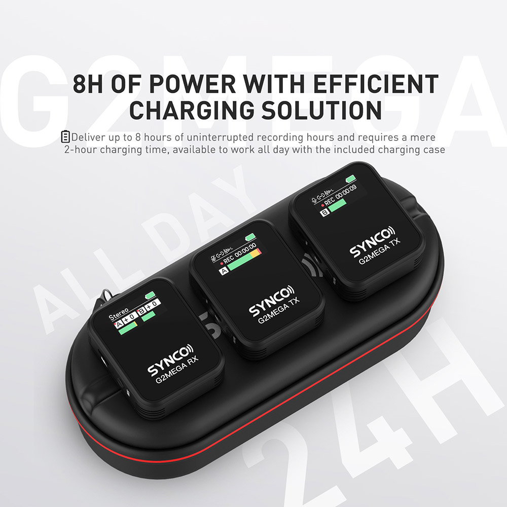 SYNCO G2 Mega Wireless Microphone for Filming, 200m Transmission, Built-in 8GB Memory, TFT Display Screen, Up to 24 Hours Recording Time - A1 Version (1 x Transmitter + 1 x Receiver)