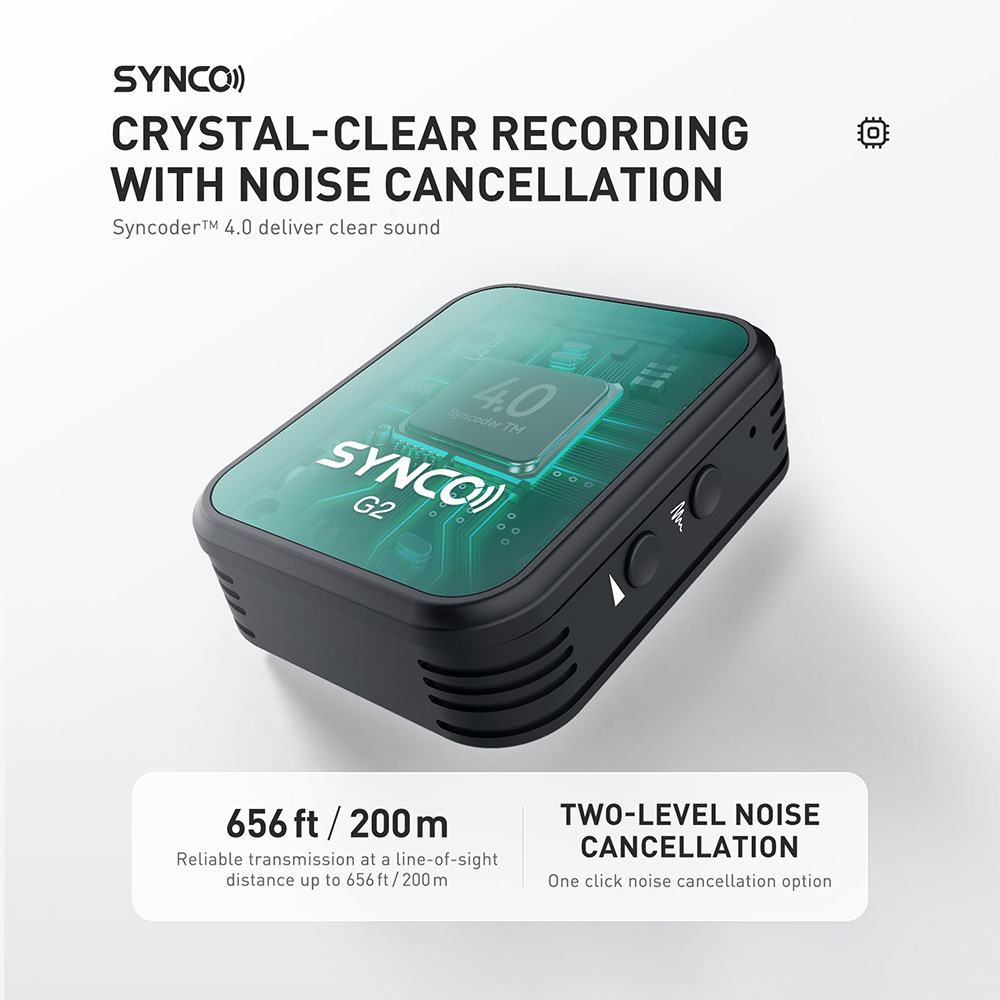 SYNCO G2 Wireless Lavalier Microphone, 2.4GHz 200m Transmission, TFT Display Screen - A1 Version (1 x Transmitter + 1 x Receiver)