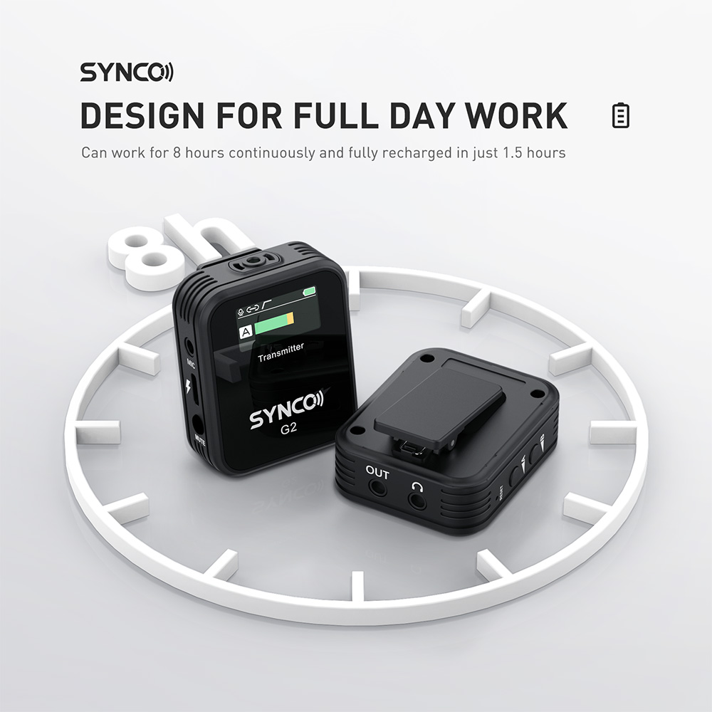 SYNCO G2 Wireless Lavalier Microphone, 2.4GHz 200m Transmission, TFT Display Screen - A1 Version (1 x Transmitter + 1 x Receiver)