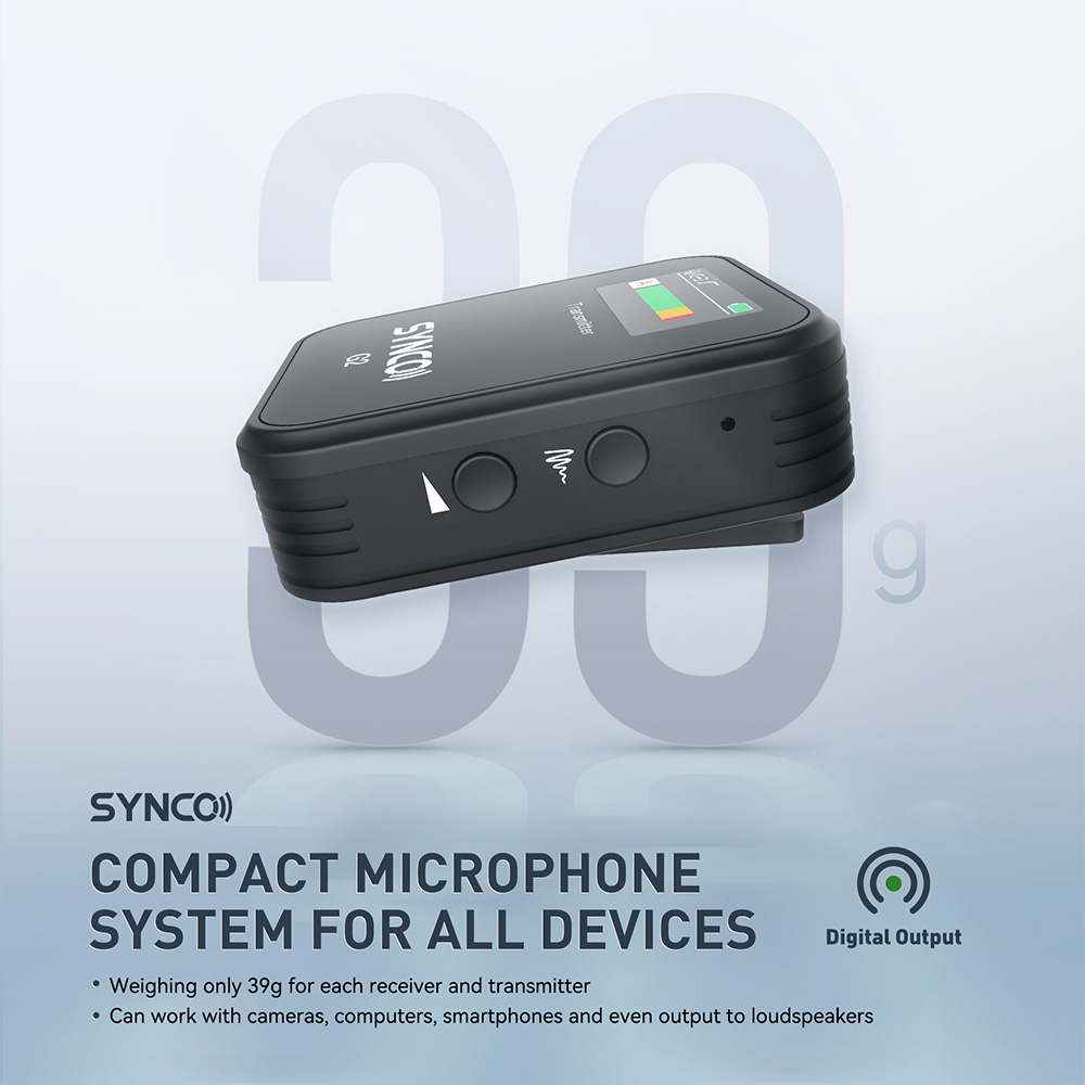SYNCO G2 Wireless Lavalier Microphone, 2.4GHz 200m Transmission, TFT Display Screen - A1 Version (1 x Transmitter + 1 x Receiver)