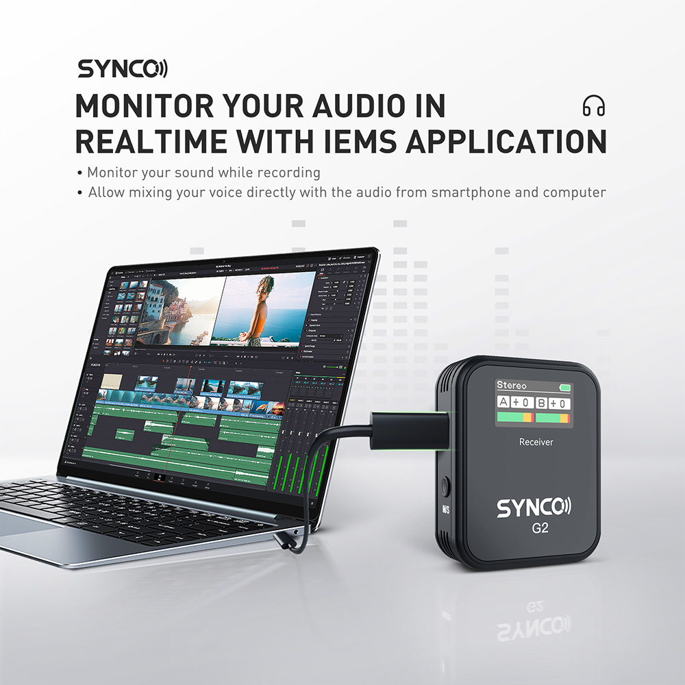SYNCO G2 Wireless Lavalier Microphone, 2.4GHz 200m Transmission, TFT Display Screen - A1 Version (1 x Transmitter + 1 x Receiver)