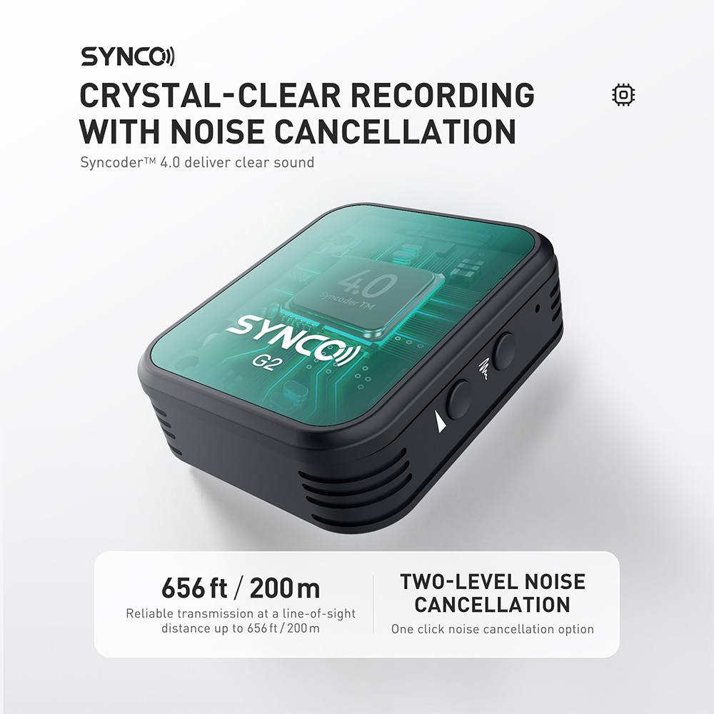 SYNCO G2 Wireless Lavalier Microphone, 2.4GHz 200m Transmission, TFT Display Screen - A2 Version (2 x Transmitter + 1 x Receiver)