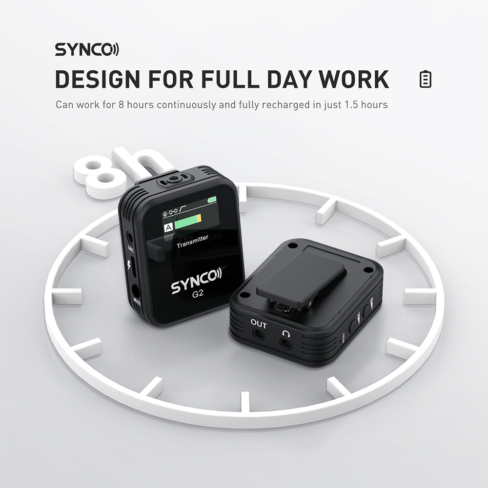 SYNCO G2 Wireless Lavalier Microphone, 2.4GHz 200m Transmission, TFT Display Screen - A2 Version (2 x Transmitter + 1 x Receiver)