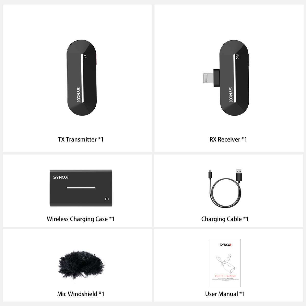 SYNCO P1S Wireless Condenser Microphone for Lightning iOS Devices, Auto Contact Pairing, 150m Transmission - Lightning Receiver