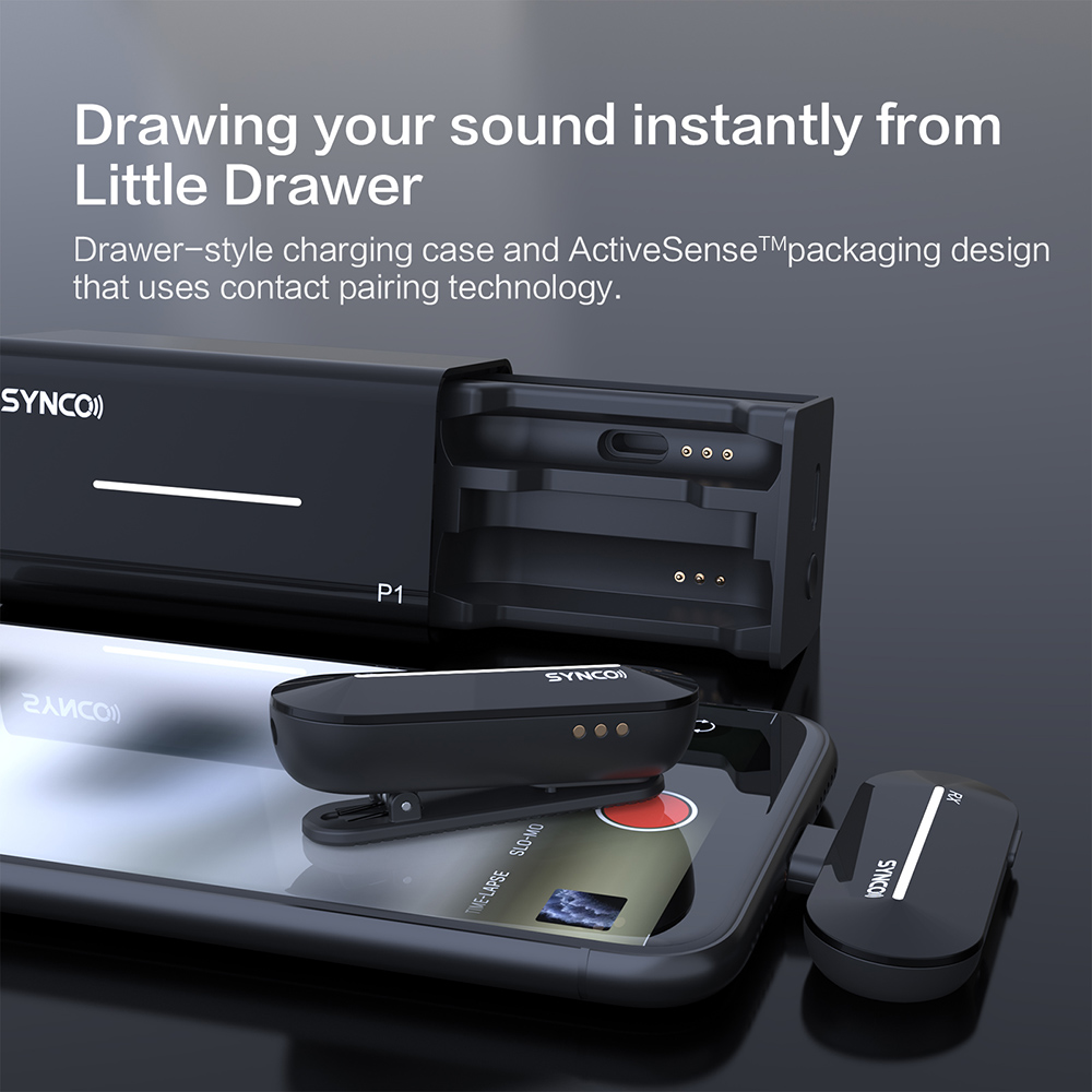 SYNCO P1S Wireless Condenser Microphone for Lightning iOS Devices, Auto Contact Pairing, 150m Transmission - Lightning Receiver