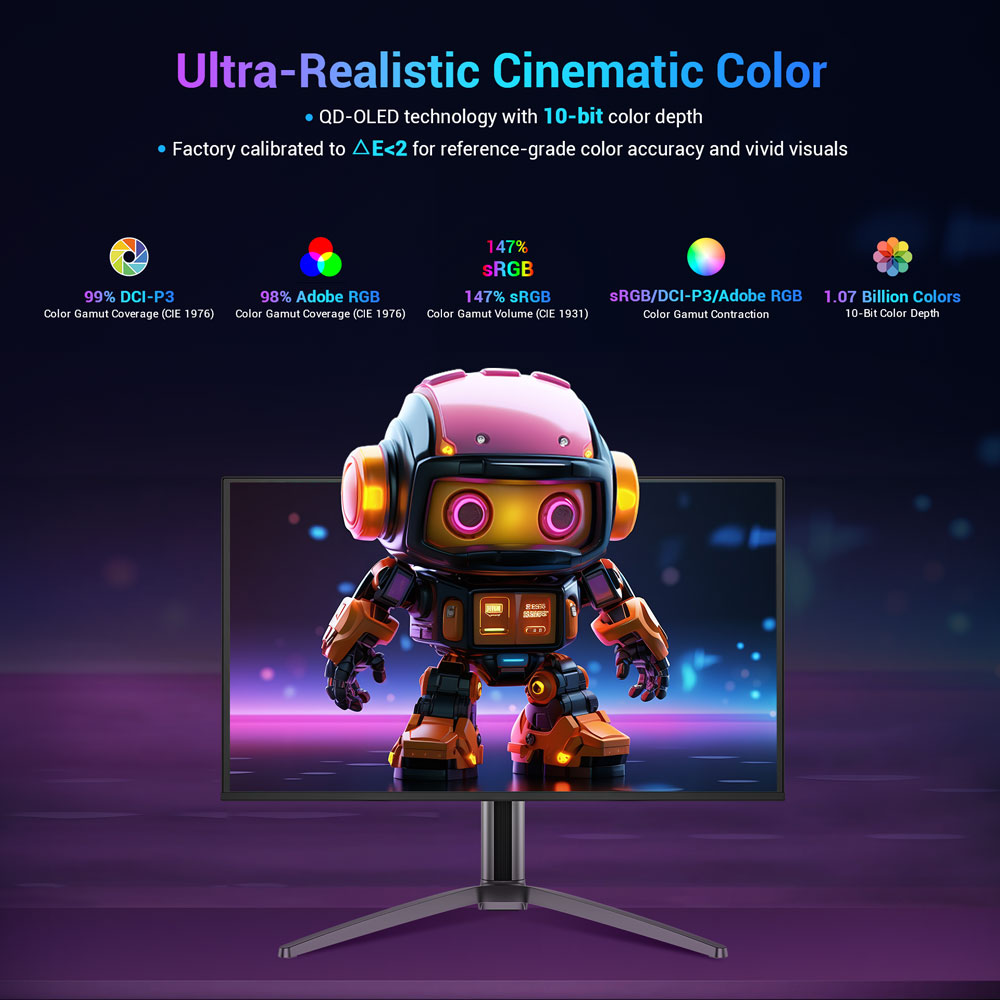 TITAN ARMY G27T8T Gaming Monitor, 26.5-inch 2560*1440 QD-OLED Screen, 360Hz Refresh Rate, 0.03ms GTG Response Time, HDR 400, Adaptive-Sync, Stereo Speakers, 13 Scenario Modes, Gaming Assistance, Low Blue Light, Aurora Ambient Lighting