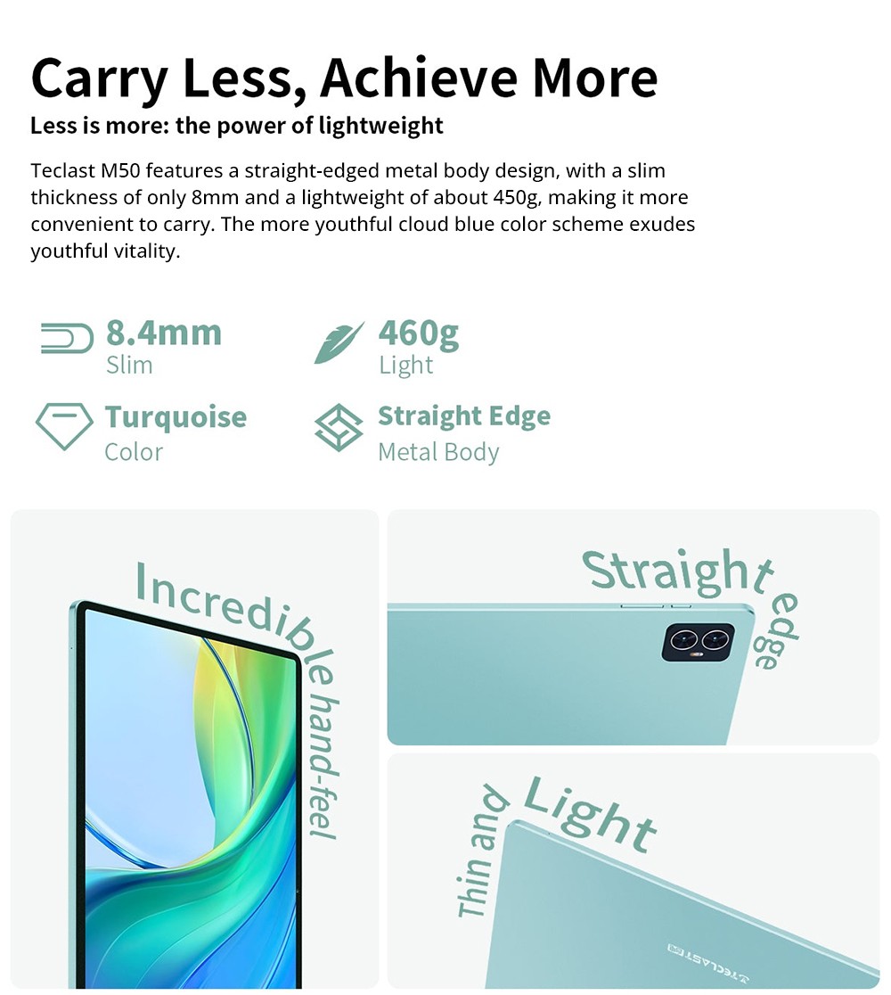 Teclast P50 11inch Tablet, Android 15, 6GB RAM 128GB ROM, 13MP+5MP Camera, 1280x800 Resolution, Octa-Core, 8000mAh Battery, Type-C/GMS/WiFi/Bluetooth/3.5mm Jack