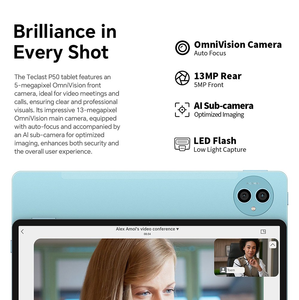Teclast P50 11inch Tablet, Android 15, 6GB RAM 128GB ROM, 13MP+5MP Camera, 1280x800 Resolution, Octa-Core, 8000mAh Battery, Type-C/GMS/WiFi/Bluetooth/3.5mm Jack