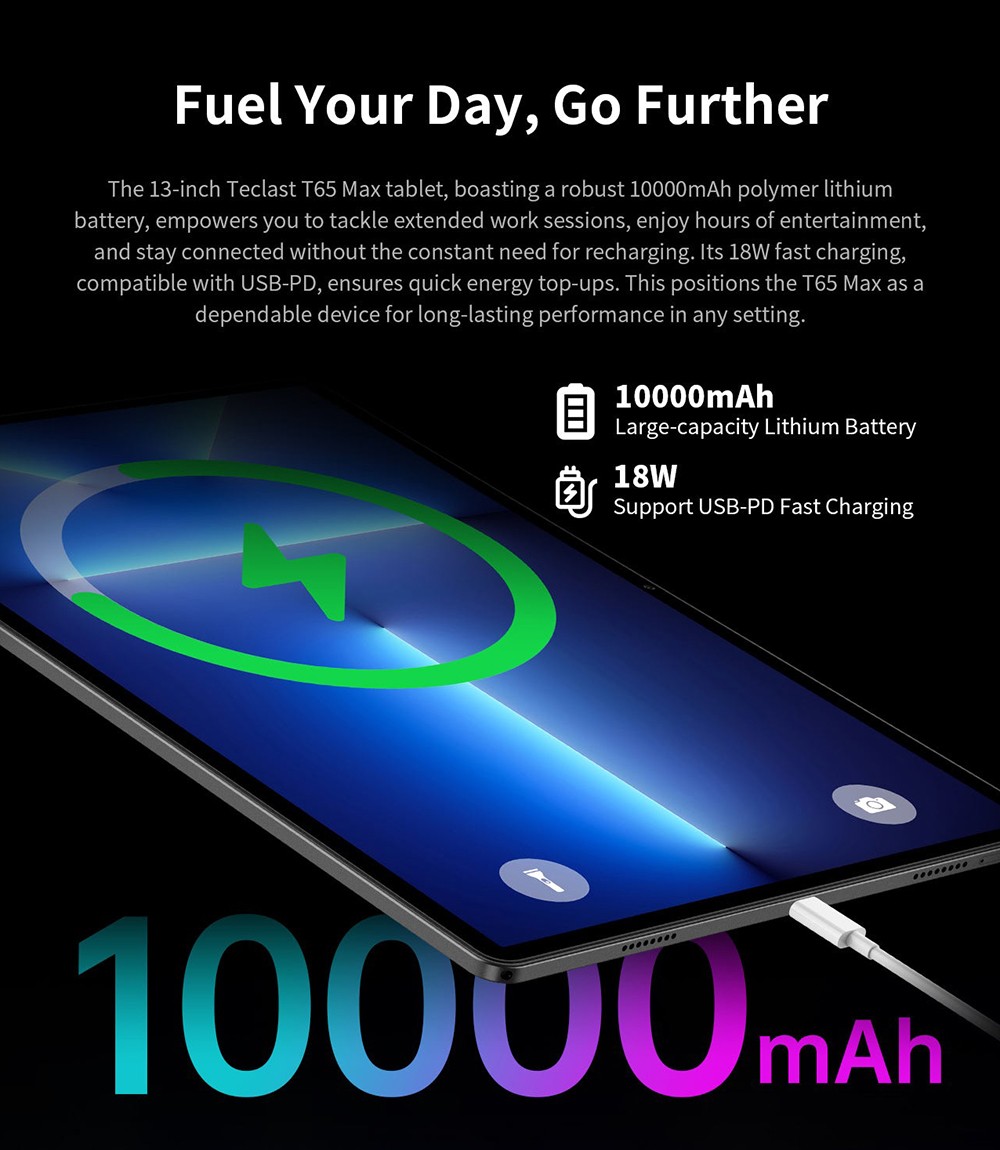 Refurbished Teclast T65 Max Android 14 Tablet, 13-inch 1920*1200 IPS Screen, Helio G99 8 Core Max 2.2GHz, 8GB+12GB Expansion RAM 256GB ROM, 2.4/5GHz WiFi Bluetooth 5.0, 10000mAh Battery, 18W Fast Charging, GPS/Galileo/GLONASS/BDS, Face Unlock