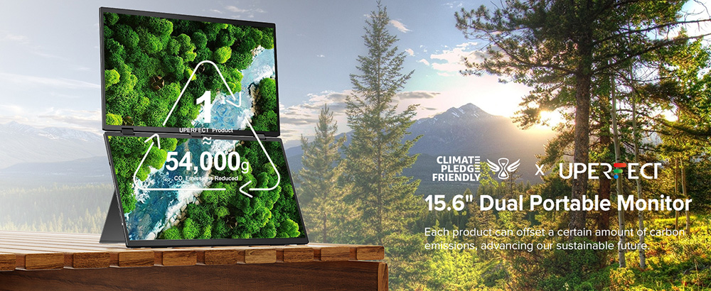 UPERFECT Delta 15.6-inch Dual Screen Portable Folding Monitor, 1920*1080 FHD IPS Screen, 60Hz Refresh Rate, 1000:1 Contrast Ratio, 360° Folding, Built-in Speaker, Built-in Stand & VESA Mountable, 2*Full-Featured Type-C, 2* mini HDMI - US Plug
