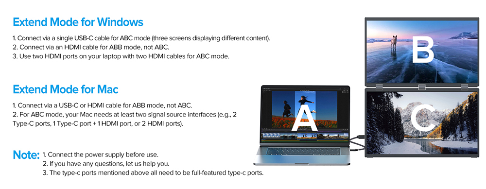 UPERFECT Delta 15.6-inch Dual Screen Portable Folding Monitor, 1920*1080 FHD IPS Screen, 60Hz Refresh Rate, 1000:1 Contrast Ratio, 360° Folding, Built-in Speaker, Built-in Stand & VESA Mountable, 2*Full-Featured Type-C, 2* mini HDMI - US Plug