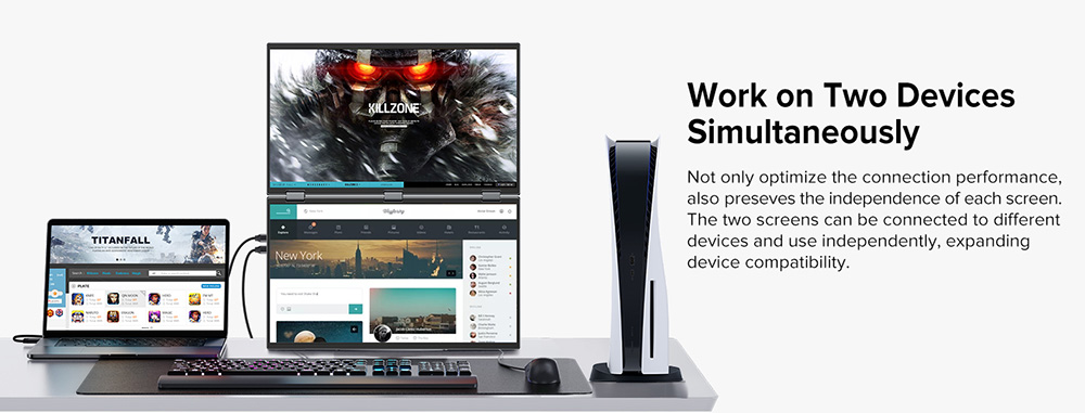 UPERFECT Delta 15.6-inch Dual Screen Portable Folding Monitor, 1920*1080 FHD IPS Screen, 60Hz Refresh Rate, 1000:1 Contrast Ratio, 360° Folding, Built-in Speaker, Built-in Stand & VESA Mountable, 2*Full-Featured Type-C, 2* mini HDMI - US Plug