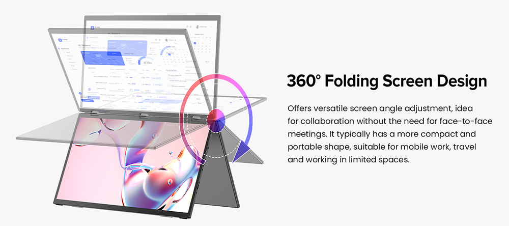 UPERFECT Delta 15.6-inch Dual Screen Portable Folding Monitor, 1920*1080 FHD IPS Screen, 60Hz Refresh Rate, 1000:1 Contrast Ratio, 360° Folding, Built-in Speaker, Built-in Stand & VESA Mountable, 2*Full-Featured Type-C, 2* mini HDMI - US Plug