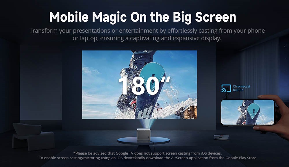 Refurbished WANBO DaVinci 1 Pro Projector, Android 11, 600 ANSI Lumens, HDR 10, 5G WiFi Bluetooth, Auto-Focus/Auto Keystone Correction/Auto Screen Fit/Obstacle Avoidance, YouTube/Disney/Prime Video Preinstalled