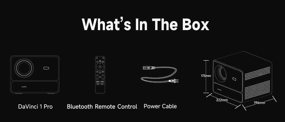 Refurbished WANBO DaVinci 1 Pro Projector, Android 11, 600 ANSI Lumens, HDR 10, 5G WiFi Bluetooth, Auto-Focus/Auto Keystone Correction/Auto Screen Fit/Obstacle Avoidance, YouTube/Disney/Prime Video Preinstalled