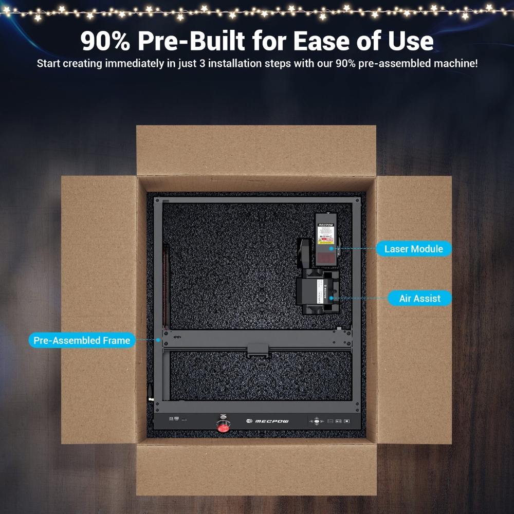 Mecpow X4 22W Laser Engraver Cutter, with Integrated Air Assist, 0.08x0.1mm Laser Spot, 22000mm/min Engraving Speed, Emergency Stop, Offline Work, Support LightBurn/ LaserGRBL/ MKSLaser, 410*400mm