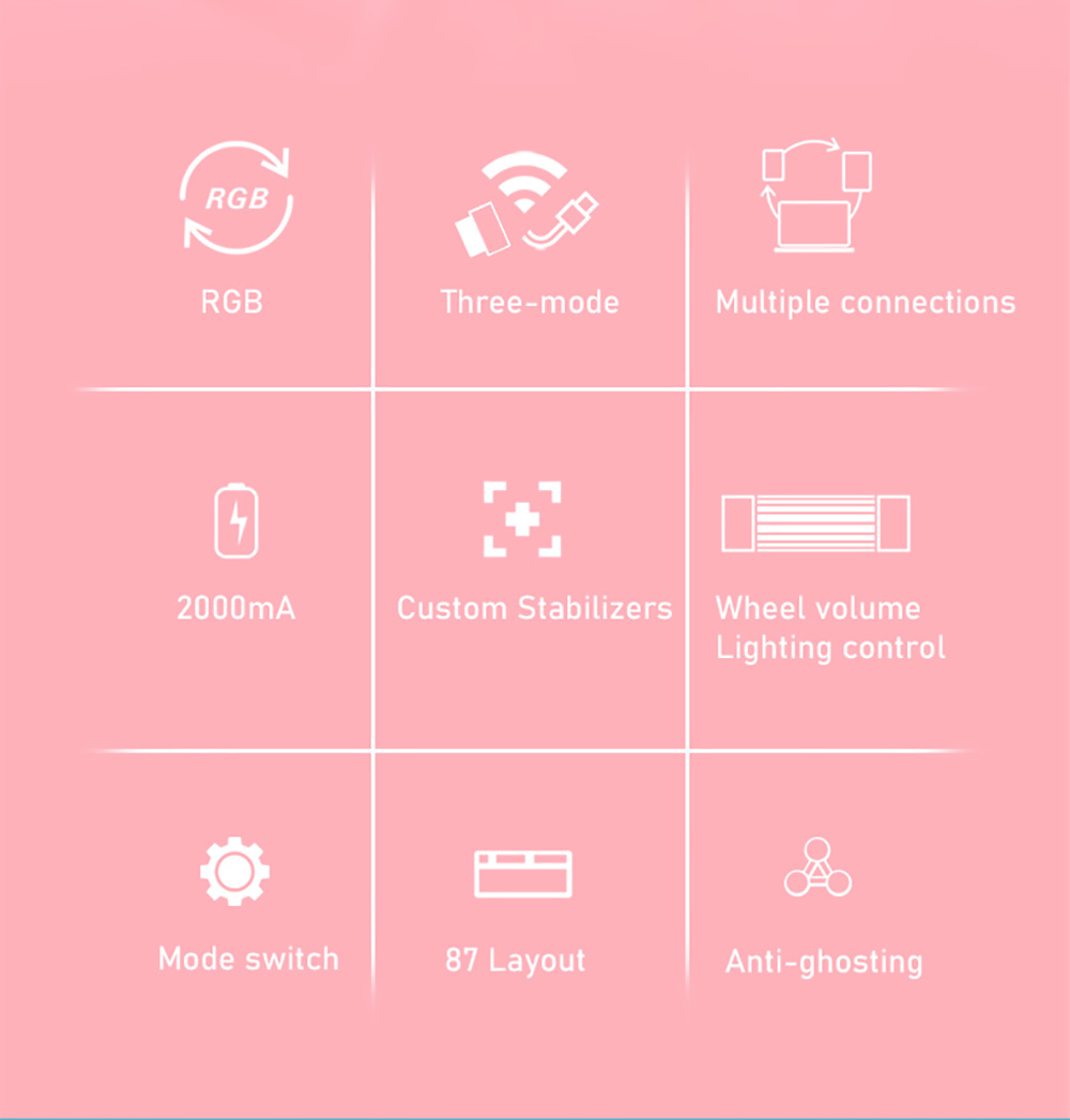 Refurbished Ajazz K870T Pro Hot Swappable Switch 87 Keys Wireless Triple Modes Mechanical Keyboard RGB Backlit -Sunrise