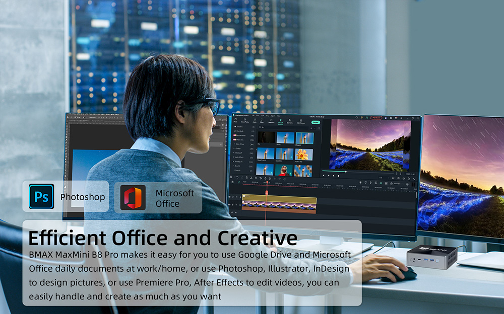 BMAX B8 Pro Mini PC, Intel Core i7-1365U 10 Cores Processor Up to 5.2GHz, 24GB DDR5 RAM 1TB NVMe SSD, WiFi 6 Bluetooth 5.2, 2*HDMI+1*Type-C 4K@60Hz Triple Display, 2*USB3.0 2*USB2.0 1*RJ45 - EU