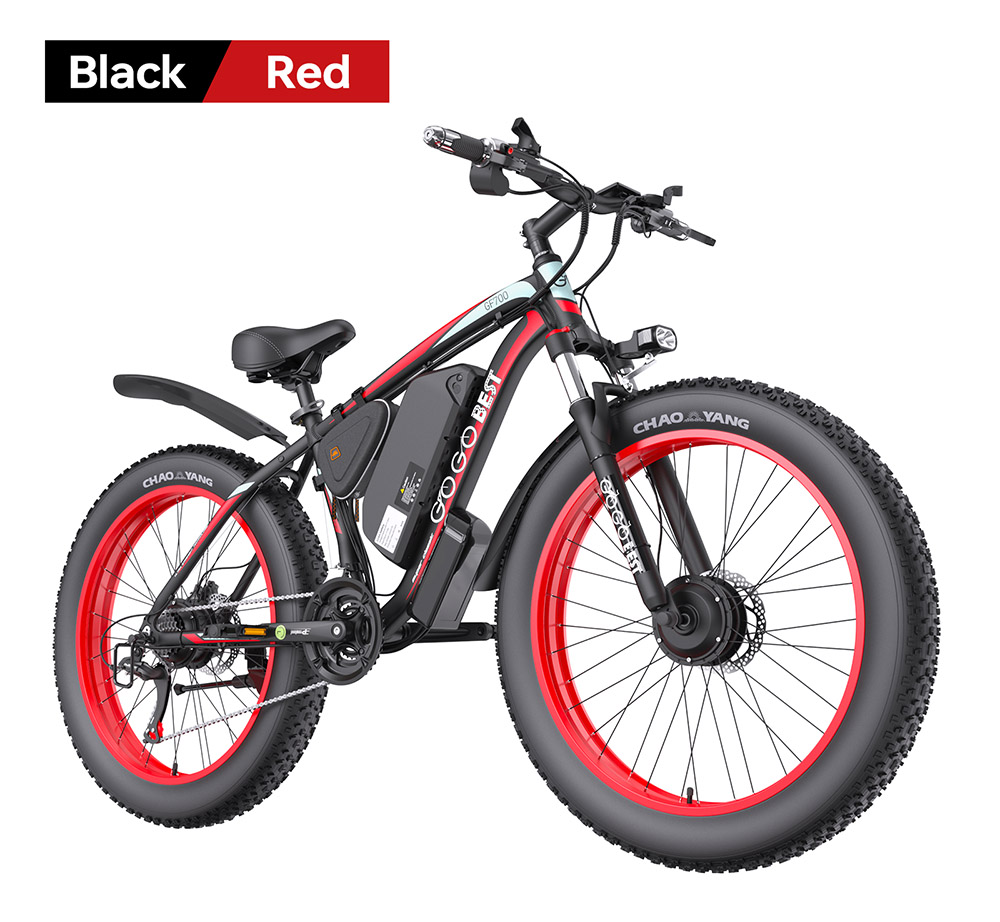 GOGOBEST GF700 26*4.0 Inch Fat Tire Electric Mountain Bike 48V 18.2Ah Battery 2*500W Dual Motor Max Speed 50Km/h 70KM Power-Assisted Range Max Load 200KG IP54 Waterproof Hydraulic Disc Brake MTB Bike 6061 Aluminum Alloy Frame - Black Yellow