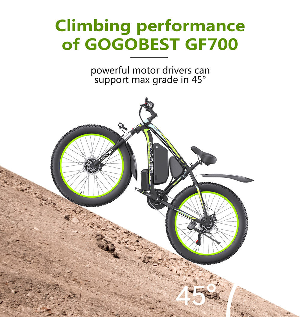 GOGOBEST GF700 26*4.0 Inch Fat Tire Electric Mountain Bike 48V 18.2Ah Battery 2*500W Dual Motor Max Speed 50Km/h 70KM Power-Assisted Range Max Load 200KG IP54 Waterproof Hydraulic Disc Brake MTB Bike 6061 Aluminum Alloy Frame - Black Red