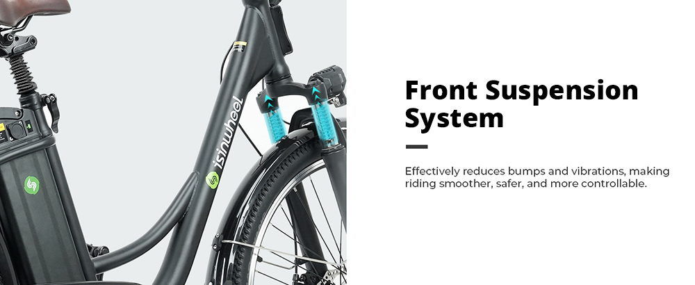 isinwheel U2 Electric Bike, 350W Motor, 36V 13Ah Battery, 26*1.95-inch Tires, 25km/h Max Speed, 75km Range, Mechanical Disc Brake, Front Suspension, SHIMANO 7-speed, LCD Display - Black