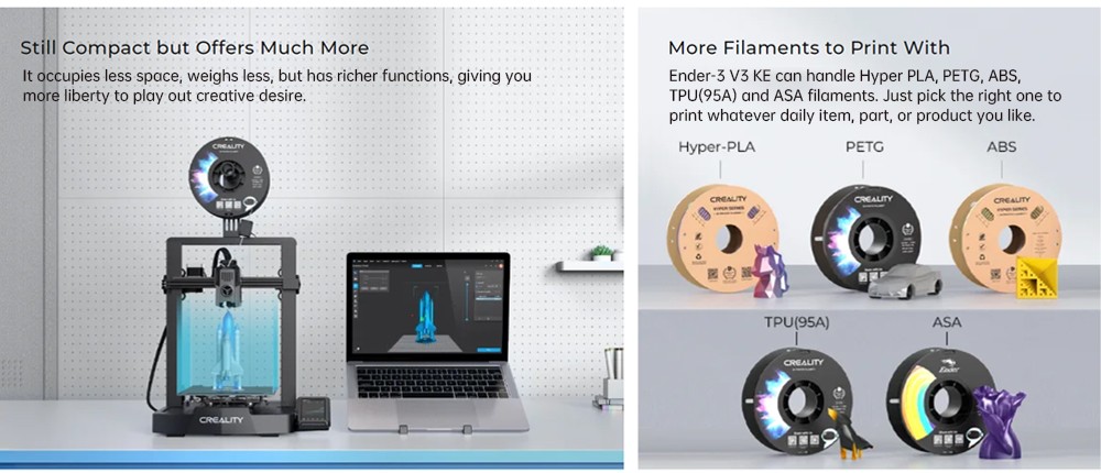 Creality Ender-3 V3 KE 3D Printer, 500mm/s Max, 300 Celsius Degrees Printing, Sprite Extruder, PEI Flexible Build Plate, Auto Leveling, 0. 1mm Printing Accuracy, 220*220*240mm