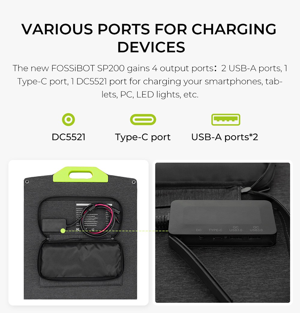 FOSSiBOT F800 + FOSSiBOT SP200 Centrale électrique portable, générateur solaire LiFePO4 512 Wh, sortie CA 800 W, entrée solaire max 200 W, 8 prises, lumière LED - Vert