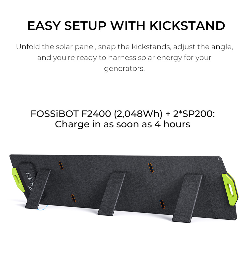 FOSSiBOT F800 + FOSSiBOT SP200 Centrale électrique portable, générateur solaire LiFePO4 512 Wh, sortie CA 800 W, entrée solaire max 200 W, 8 prises, lumière LED - Vert