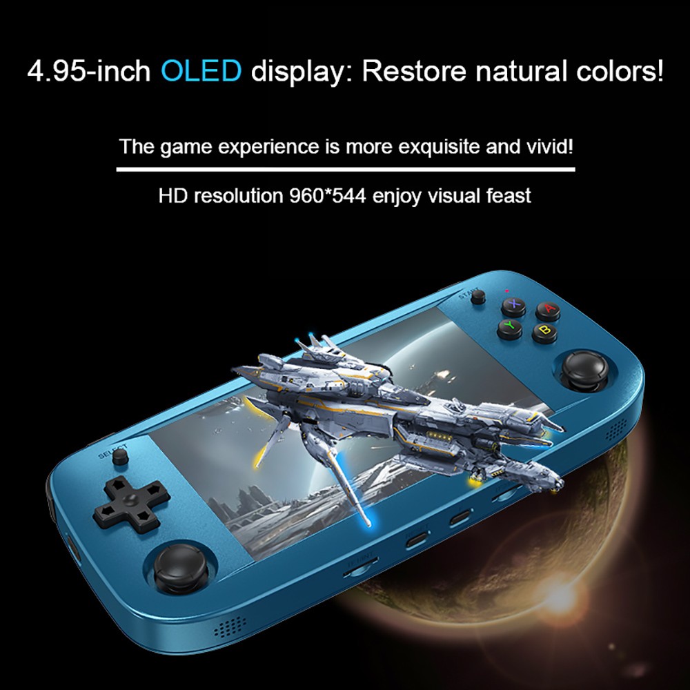 Refurbished ANBERNIC RG503 Retro Game Console, 16GB + 64GB TF Card, 960*544P 4.95in OLED Screen, 5G WiFi, Bluetooth 4.2, Linux OS, Rockchip RK3566, 6H Playtime, Moonlight Streaming - Blue