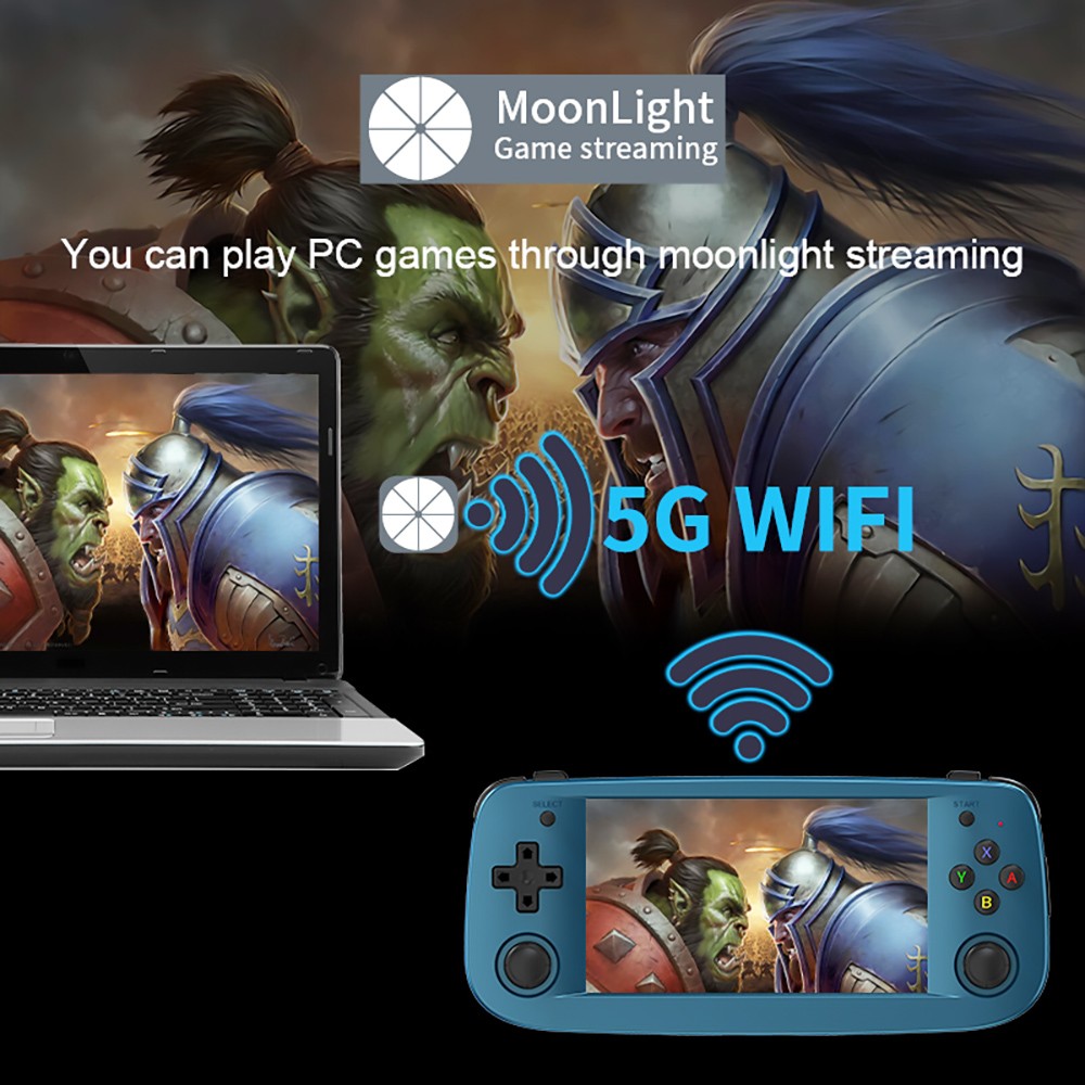 Refurbished ANBERNIC RG503 Retro Game Console, 16GB + 64GB TF Card, 960*544P 4.95in OLED Screen, 5G WiFi, Bluetooth 4.2, Linux OS, Rockchip RK3566, 6H Playtime, Moonlight Streaming - Blue