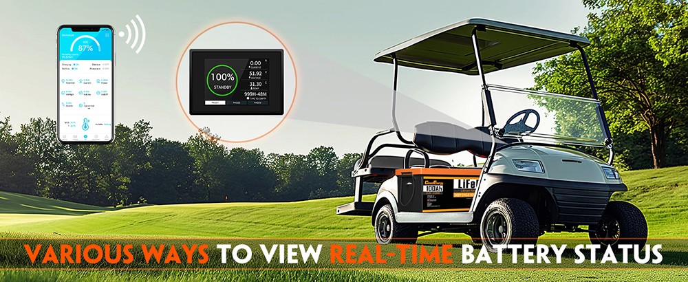 Cloudenergy 48V(51.2V) 100Ah LiFePO4 Golf Cart Battery, with 20A Charger, 5120Wh Energy, Built-in 200A Bluetooth BMS, 10240W Max. Load Power, Touch Monitor, 6000+ Cycles, for Golf Carts, Trolling Motor