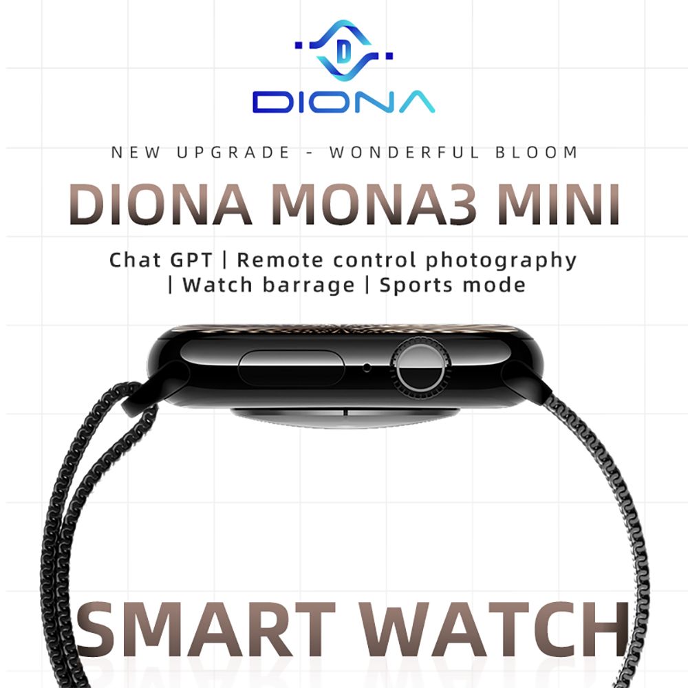 DIONA MONA3 Mini Smartwatch, 2.10-inch Screen, Health & Sleep Monitoring, Bluetooth Calling, Multiple Sport Modes, Voice Assistant - Silver