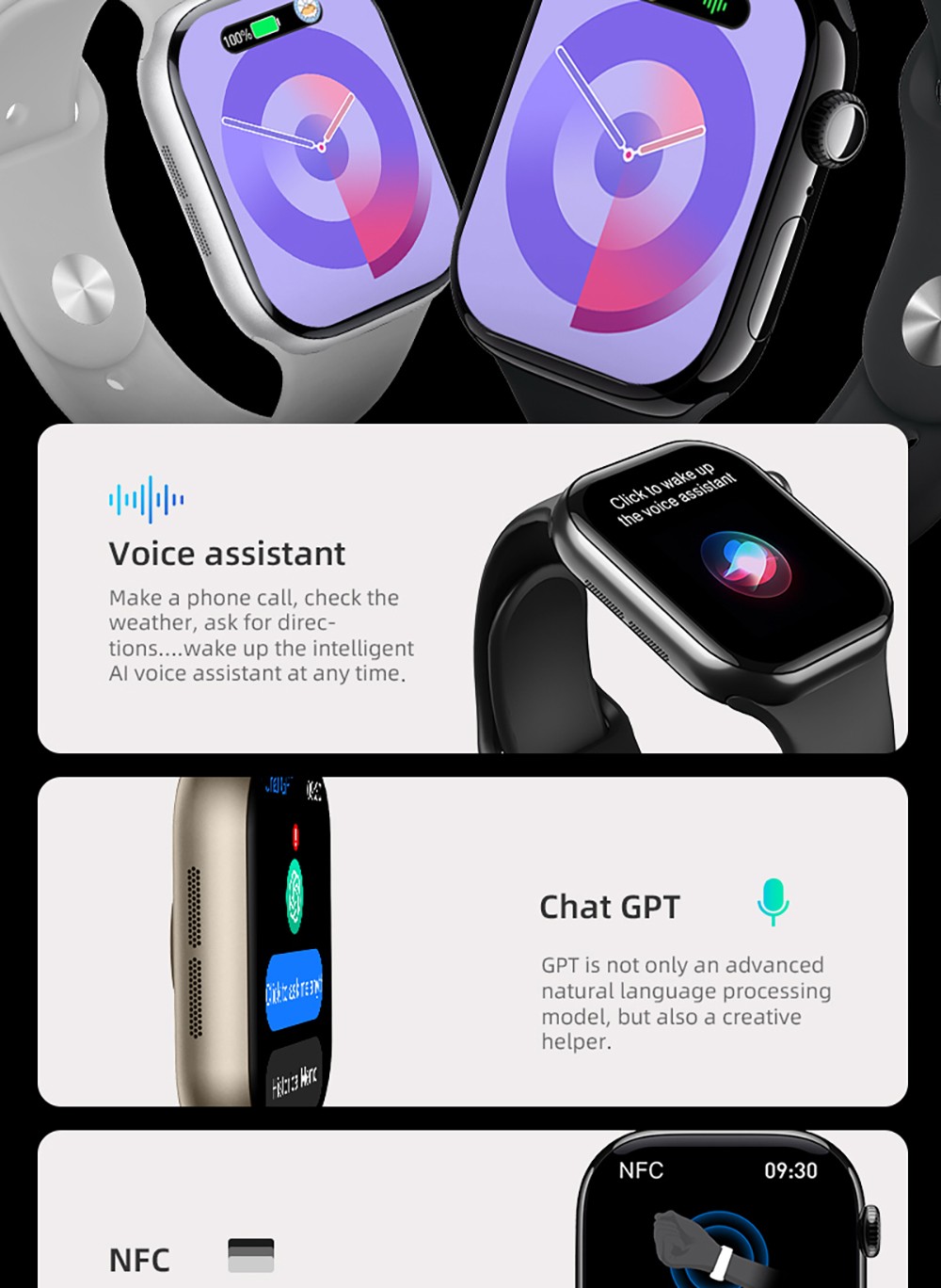 Diona S3 Mini Smartwatch, 2.1-inch AMOLED Screen, 50+ Sport Mode, Health Monitoring, Bluetooth Calling, Voice Assistant - Black