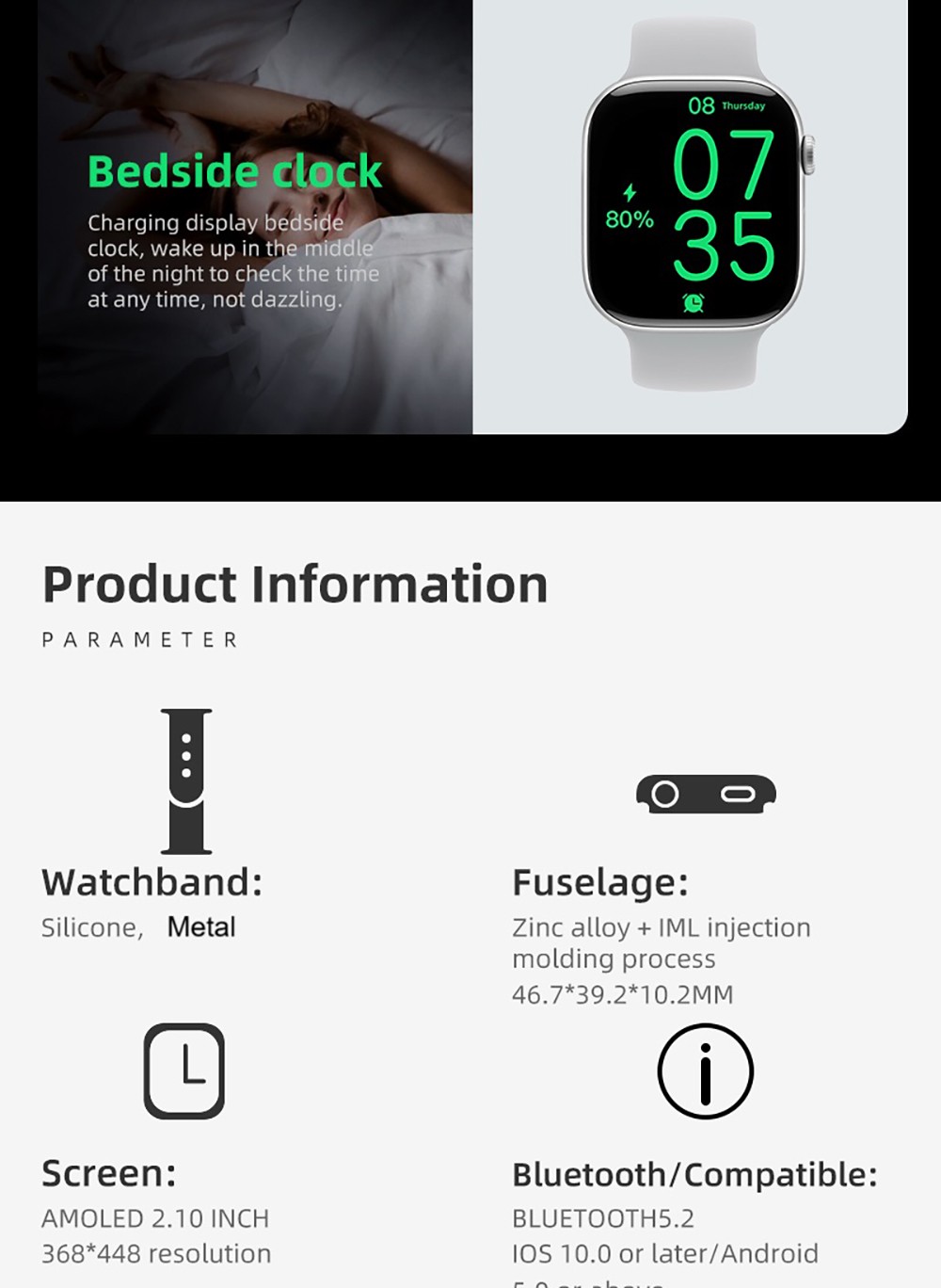 Diona S3 Mini Smartwatch, 2.1-inch AMOLED Screen, 50+ Sport Mode, Health Monitoring, Bluetooth Calling, Voice Assistant - Silver